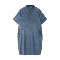 夏装休闲宽松中长款短袖连衣裙，女装连衣裙，文熹诺