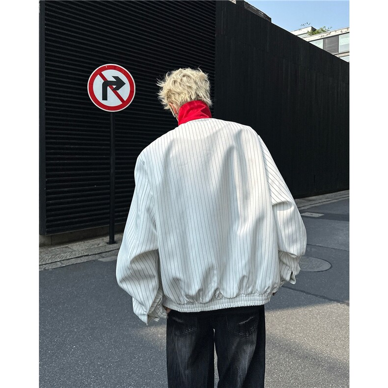 2025街头撞色翻领条纹春季宽松飞行服夹克外套-JK566,男装夹克,星座1002-2