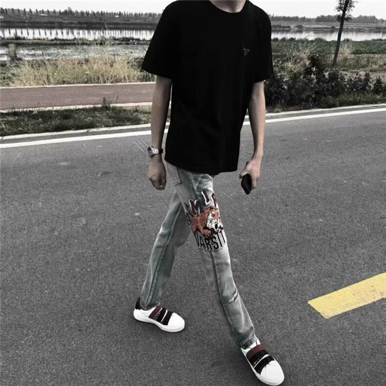 1506-1/KK03221/P47街头水洗做旧牛仔裤男春秋直筒宽松欧美百搭，男装牛仔裤，星座1506-1