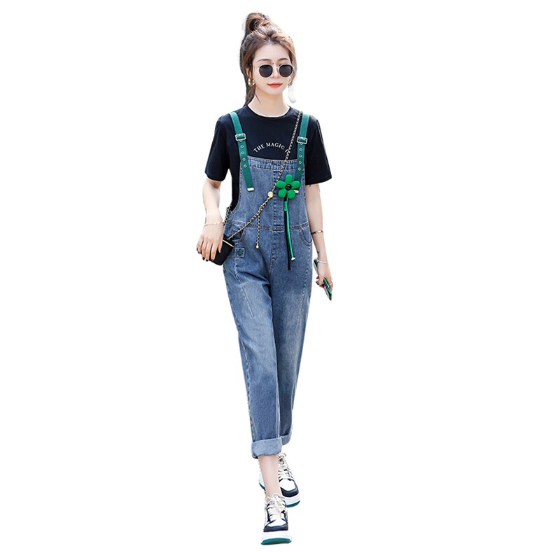 时尚百搭牛仔背带裤女宽松显瘦高腰九分裤学生休闲裤,女装牛仔裤,秋水欣儿