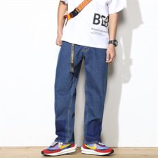 2021新款撞色印花阔腿裤复古牛仔裤大码宽松可5063-600，男装牛仔裤，星座304A-1