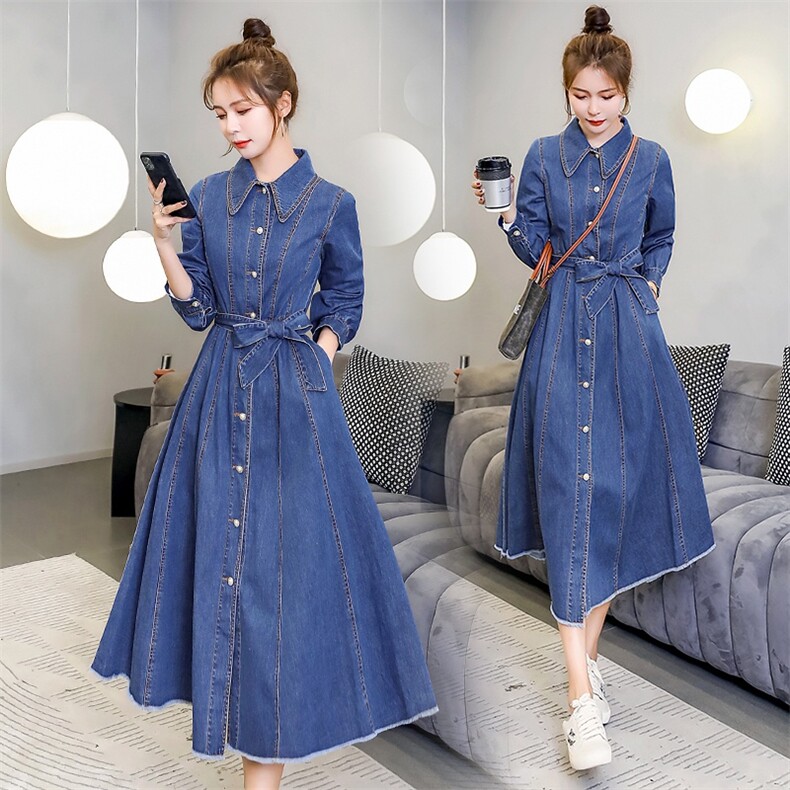 连衣裙纯色中腰2021年春季纽扣大摆型POLO领单排扣,女装连衣裙,秋水欣儿