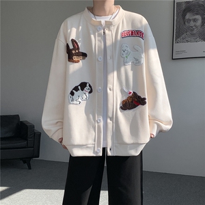 WY10198-特P55 控98春款高级感开衫亨利领刺绣贴标上衣卫衣大码男图片