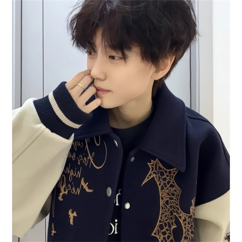 复古拼接刺绣棒球服外套男秋冬季设计感百搭情侣夹克JF813,男装夹克,星座1116A（原606A-3）
