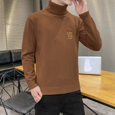 秋冬可翻高领毛衣男B纯色长袖男刺绣毛衫打底针织衫深灰M252P33，男装针织衫/毛衣，星座1207