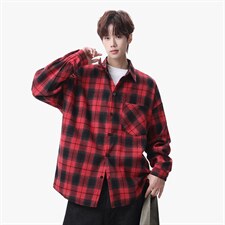 衬衫男秋季新款港风宽松大码磨毛格子长袖衬衣CS6638-特P29，男装衬衫，星座214-3