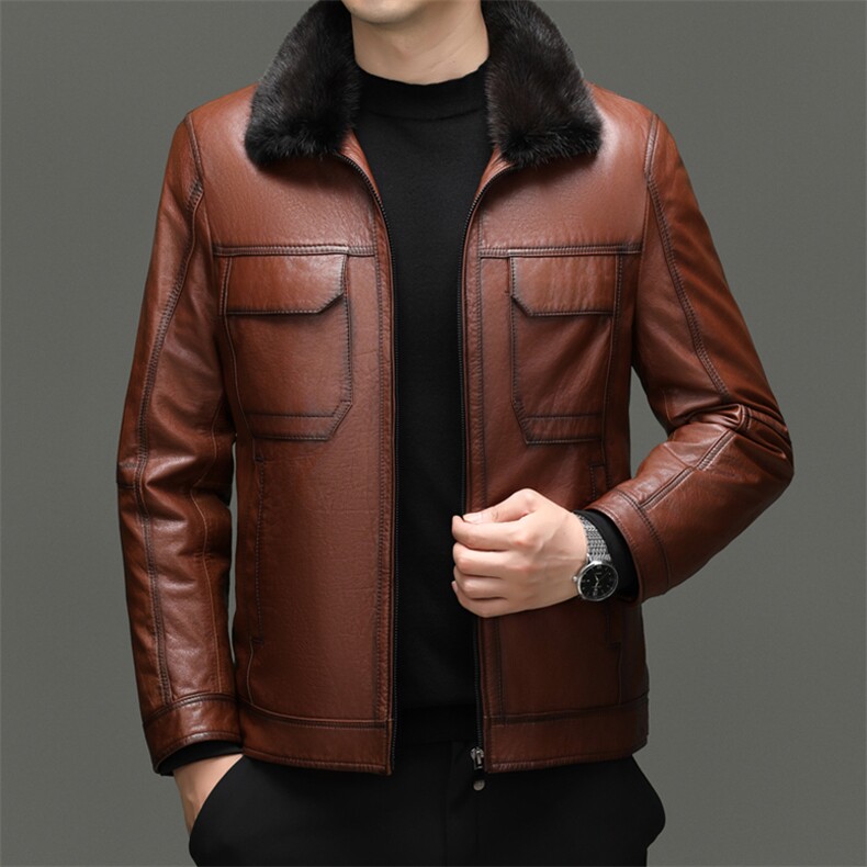 BG-X103-1冬季男士海宁真皮羽绒服牛皮夹克鹅绒内胆百搭外套图片