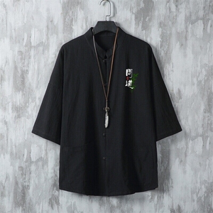 男士衬衫五分袖衬衣中袖印花立领唐装风 XZ1512-241306-P35图片