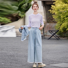 档口现货2025年新款女装春季休闲/淑女牛仔三件套套裤，女装套装/套裙，靓星雨