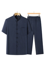风唐装冰丝短袖衬衫套装男士夏装太极服宽松套装CF2315-P100，男装休闲套装，星座1105-3