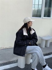 翻领廓形羽绒服 Size：SM，女装羽绒服，里奈(1F)