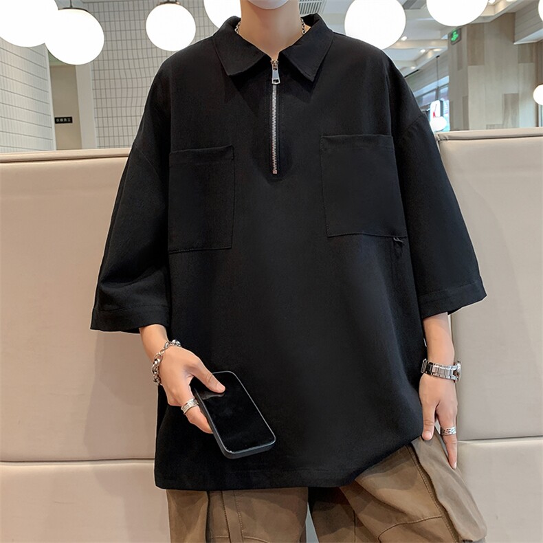 A626-P33小众日系半拉链卫衣山系polo衫男夏季潮流七分短袖衬衣,男装卫衣,星座512-6
