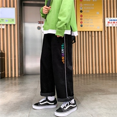 灯芯绒休闲长裤男韩版潮流拼接夜光条宽松阔腿九分裤K85-P55控78，男装休闲裤，电商C305A