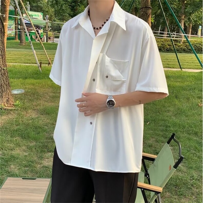 美式复古夏季薄款短袖衬衫男痞帅vintage设计感小众宽松半袖衬衣,男装T恤,星座506A