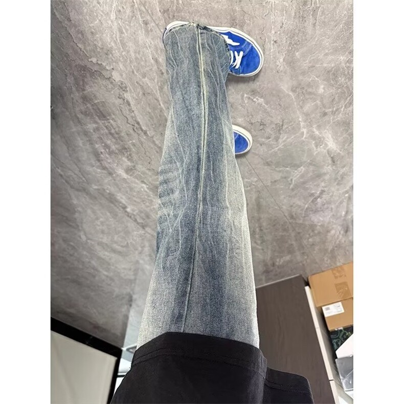 水洗复古蓝牛仔裤男新款美式高街vibe显瘦直筒微喇裤L11588-P45,男装牛仔裤,星座1008