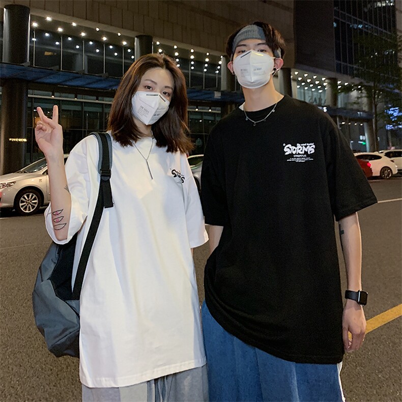 情侣装夏季2021新款韩版字母印花短袖T恤宽松D88女类图片