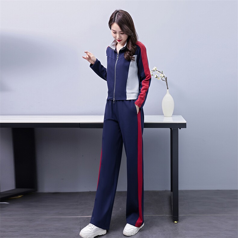 运动套装女春秋2025新款时尚显瘦开衫拼色休闲服立领卫衣两件套棉,女装套装/套裙,凝聚力