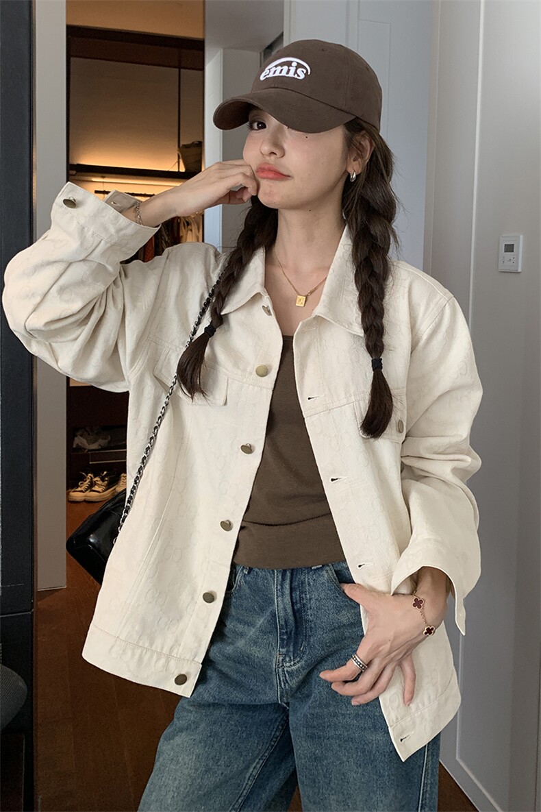 独特超好看白色牛仔外套女春秋2025新款超火又酷又飒工装夹克上衣,女装短外套,2C372