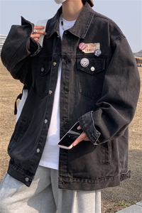 美式街头潮牌复古牛仔外套秋季款徽章宽松水洗男生休闲工装夹克图片
