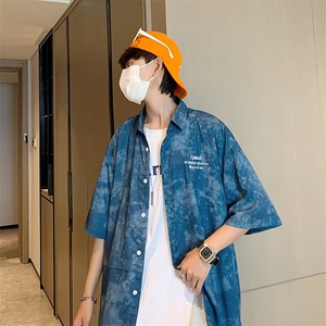 扎染衬衫五分袖男士外套bf风青少年潮流M328-P30图片