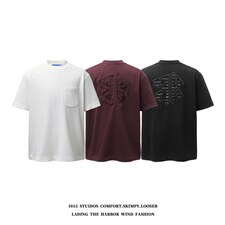 （350克双纱）重磅洗水做旧字母贴布设计短袖T恤1015-T612-P79，男装T恤，四季星座1015