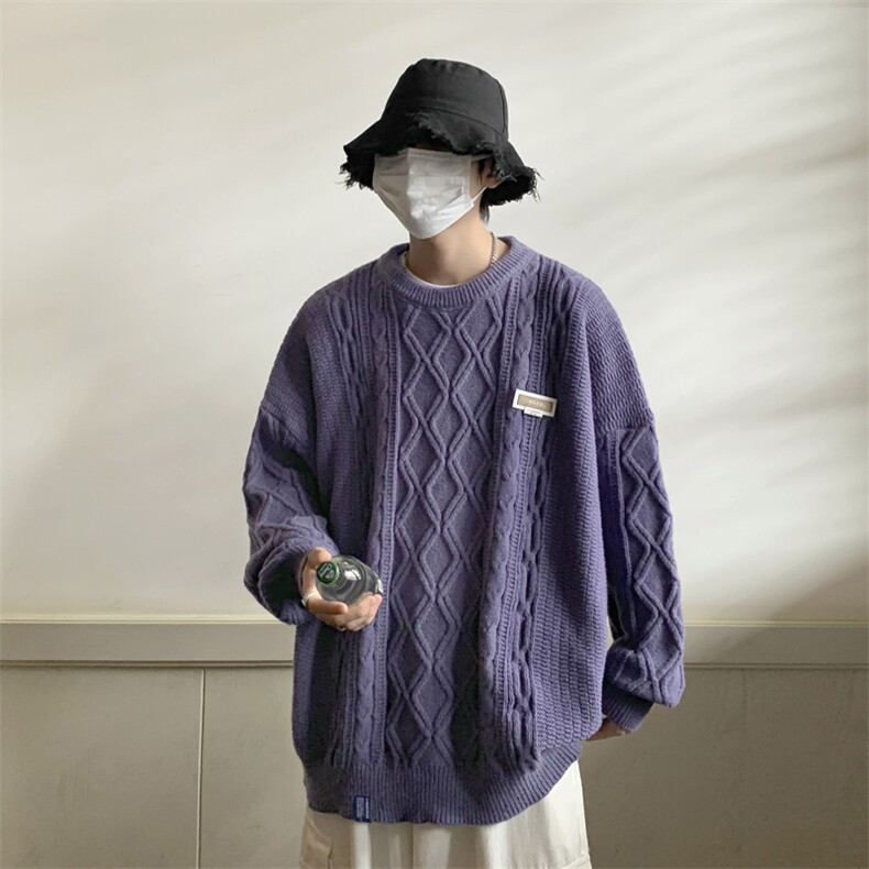秋冬新款圆领男毛衣慵懒风针织衫宽松线衣套头打底衫M315-P60,男装T恤,星座1212