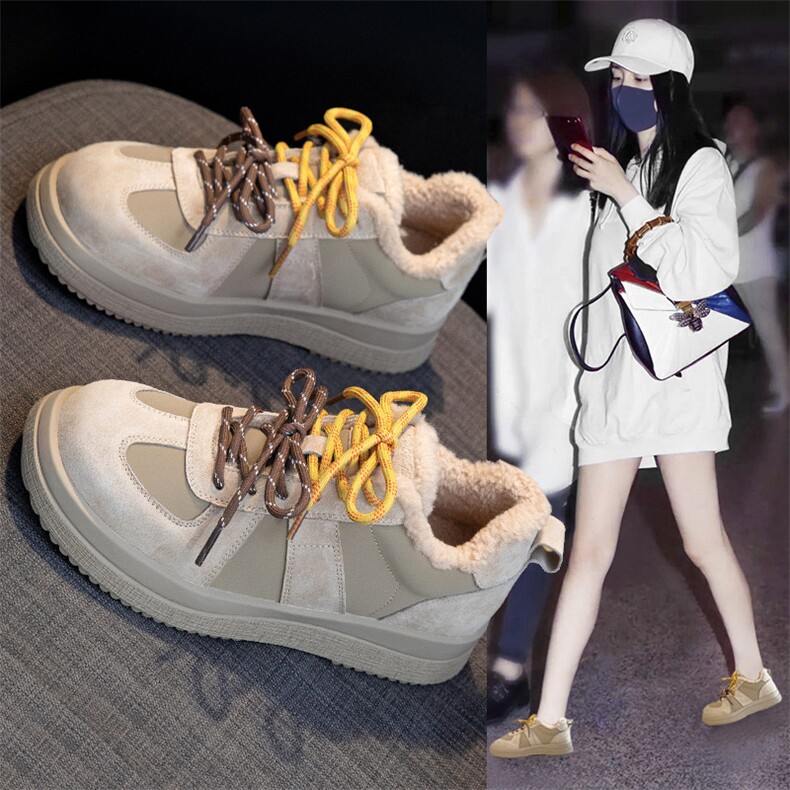 羊羔绒毛毛鞋加绒棉鞋2024冬季新款休闲厚底保暖德训鞋女,女鞋休闲鞋,电商A223