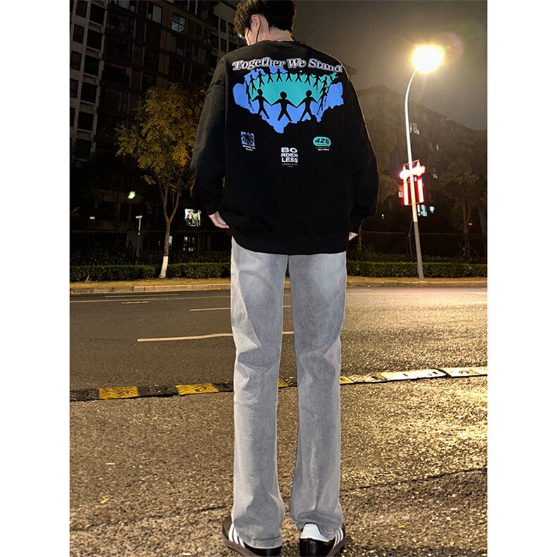 B221美式高街水泥灰弹力直筒牛仔裤LK24146-P60控79加绒P70控99,男装牛仔裤,电商B221