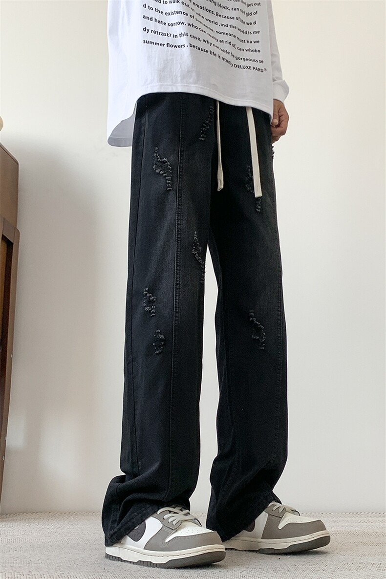 S-3XL夏季薄款冰丝裤直筒宽松破洞牛仔裤310A-2BK312p55控78,男装牛仔裤,星座310A-2