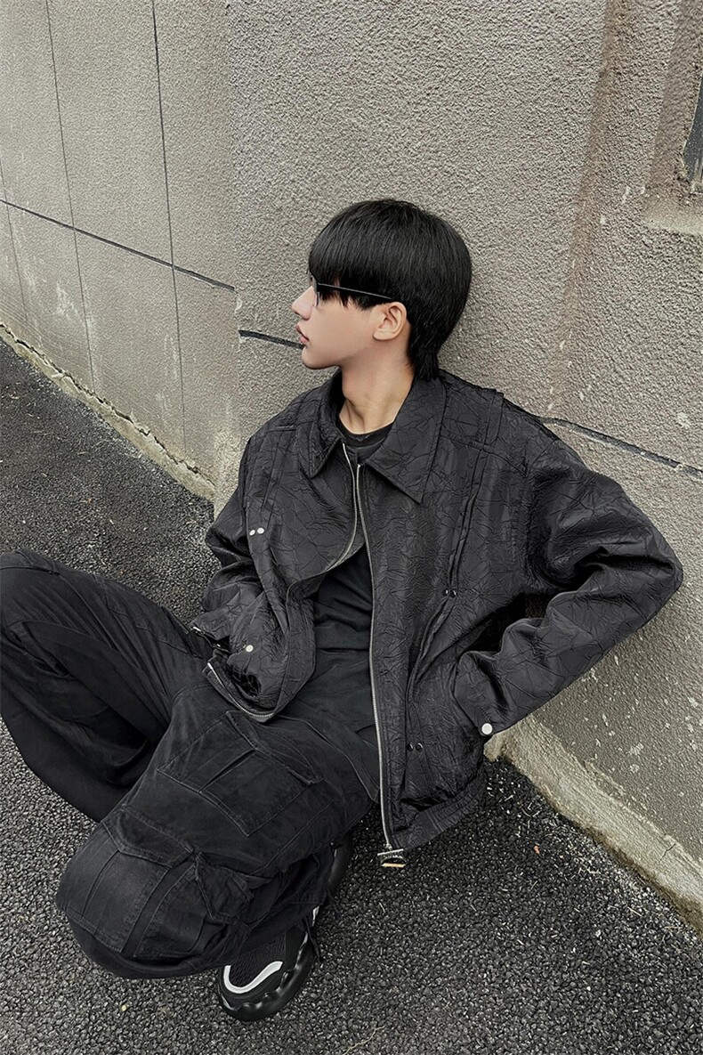 柳钉褶皱纹理压花外套设计感潮小众夹克JK186特P70,男装夹克,星座908-1