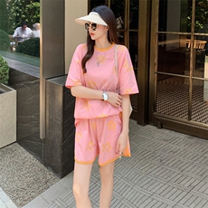 女夏季新款时尚运动休闲套装宽松显瘦减龄星星印花短袖短裤两件套，女装套装/套裙，江南