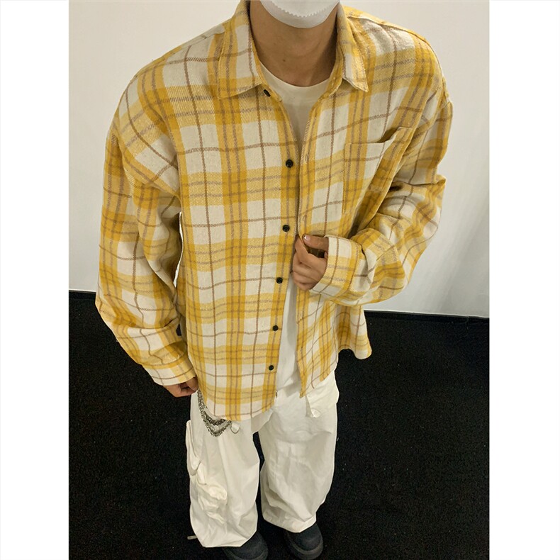现货~磨毛加厚格子大码长袖衬衫C5895/特P25黄色2,男装衬衫,电商A094
