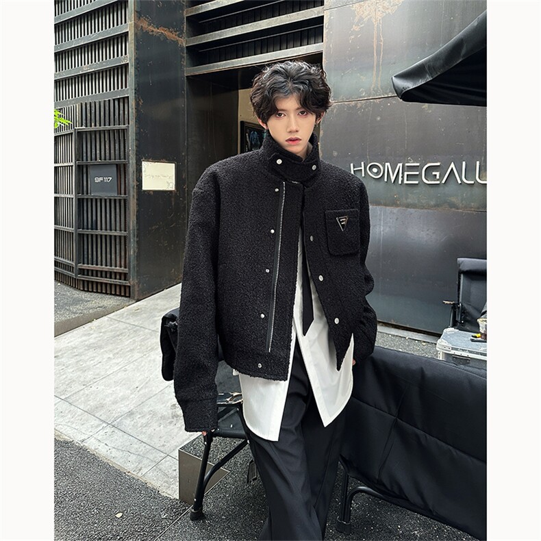 欧美潮牌立领羊羔毛外套男女高街宽松加厚棉衣冬季MY24102P155,男装棉衣,星座512-1（原513-3）