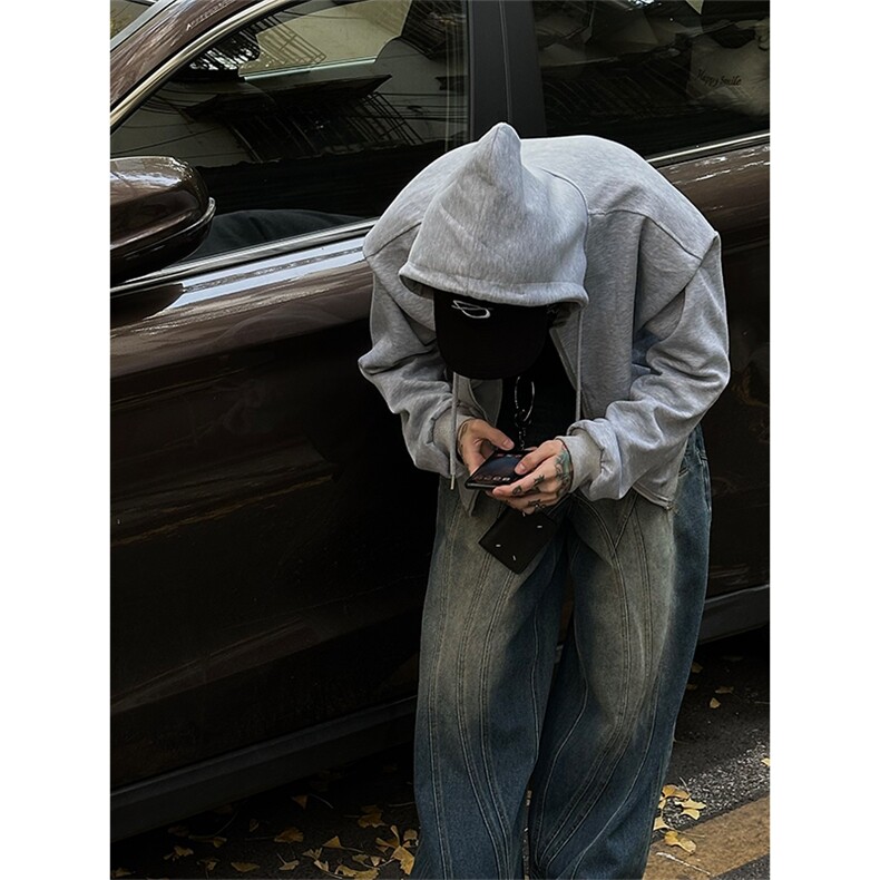 自家图，博主风cleanfit垫肩设计感双拉链卫衣男解构风WYB05-P58,男装卫衣,星座1007（原301D）