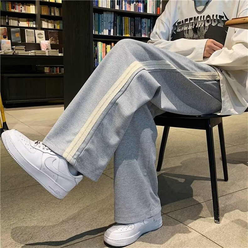 高街ins潮裤子男秋季百搭宽松直筒拖地裤B435P30图片