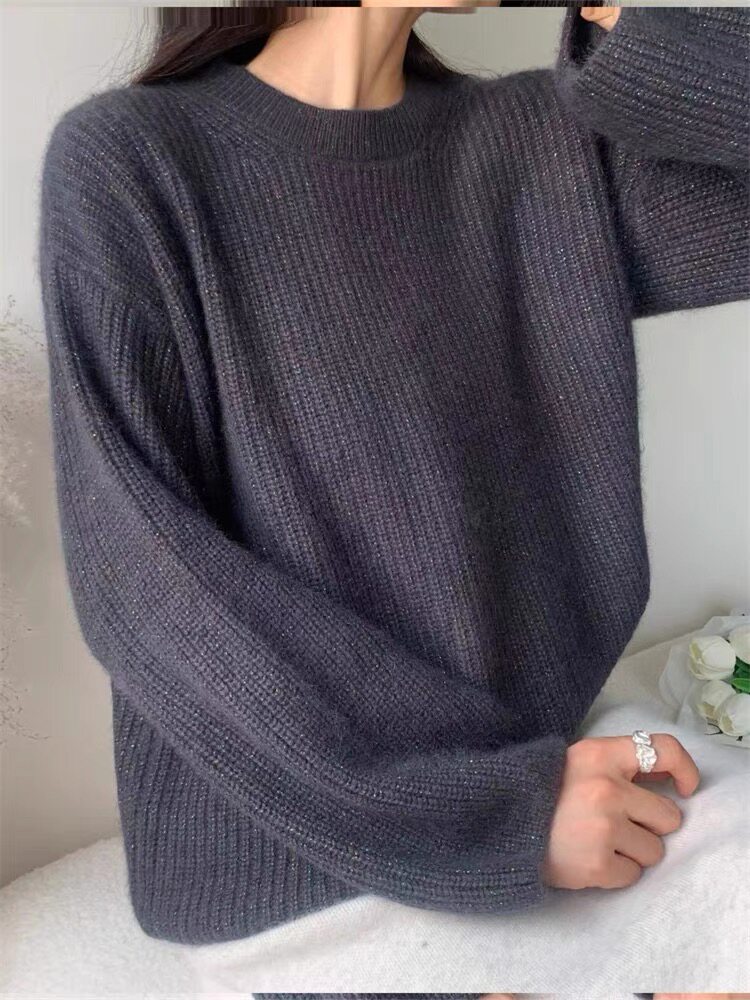 时尚百搭宽松显瘦圆领羊毛衫女秋冬新款慵懒风加厚保暖毛衣,女装羊毛衫,圣旺供货