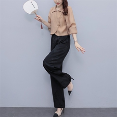 芷墨新款时尚复古俩件套套装中式盘扣上衣裤子套装改良日常汉服女，商品下架区，芷墨服饰