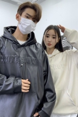 秋装港风潮美式复古压印立体情侣卫衣PU皮衣外套男女G1066P78，男装皮衣，电商A339