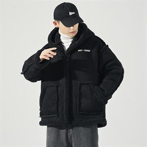 秋冬季新款皮毛一体潮流时尚羊羔毛连帽休闲棉衣男外套MY13/P115图片