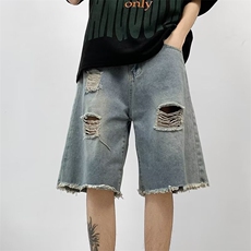 做旧破洞牛仔短裤男潮牌宽松阔腿休闲百搭五分裤N5561，男装牛仔裤，星座1116A-1（原606A）