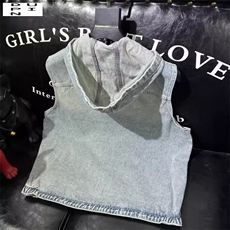 网图连帽牛仔马甲男士潮牌夏季复古宽松机车拉链帅气背心外套，男装背心/马甲，星座410-7