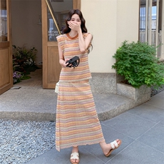 设计感撞色条纹背心套装裙女2025夏季新款法式巨好看半身裙两件套，女装套装/套裙，2D034