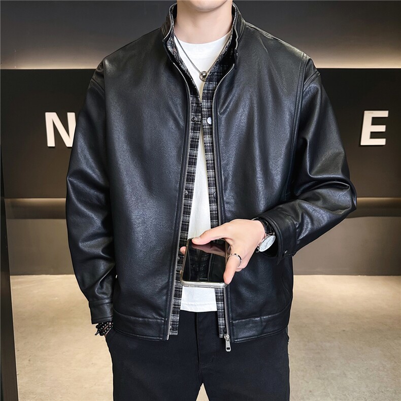 2026新款春季假两件男士皮衣外套时尚立领皮夹克A313-5809-P155,男装夹克,电商A313