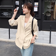 高级感双排扣西装外套女2025春季新款韩版气质通勤灰色休闲小西服，女装西装，2C015