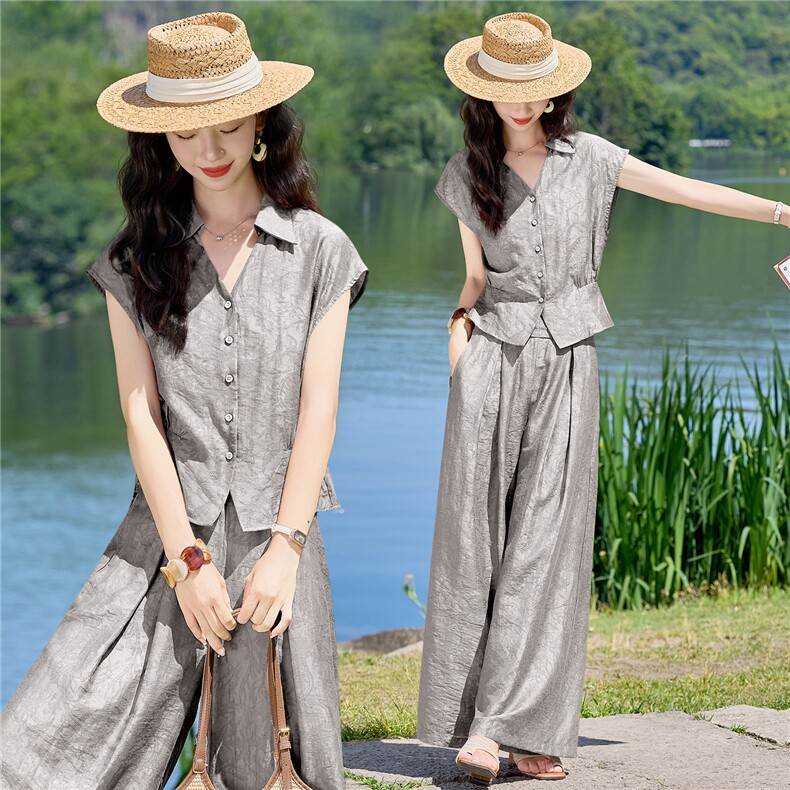 现货2026夏季新款时尚洋气潮流宽松遮肉显瘦两件套裤套装女,女装套装/套裙,众宇琦