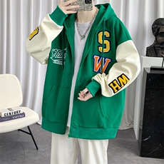 2023秋装新品男士青少年开衫夹克毛巾绣连帽棒球服外套7309-P110，男装夹克，电商A441-1