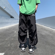 春夏美式街头直筒休闲宽松阔腿运动裤男女工装束脚裤子K001-P37，男装休闲裤，星座308B-1