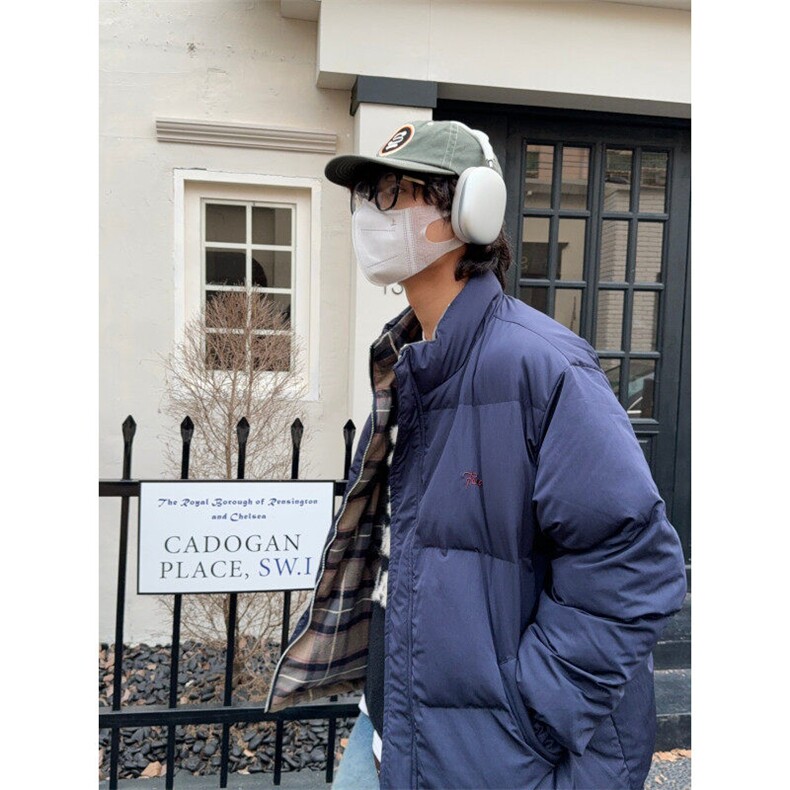 冬季日系格纹双面穿棉服外套美拉德小众设计保暖格子面包服棉衣男图片