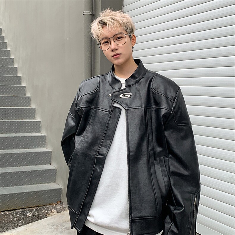 JK8813-P88美式小众高级感立领机车垫肩皮衣夹克,男装夹克,星座1503