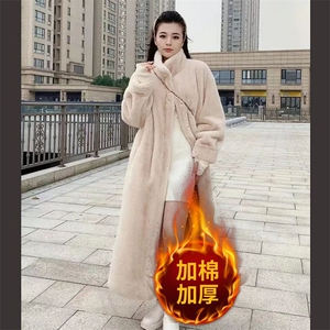 水貂绒环保皮草外套女加厚保暖立领中长款显瘦高级感时尚毛毛大衣图片